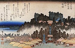 A print of the Nichiren Shū temple Ikegami Honmon-ji by Hiroshige.