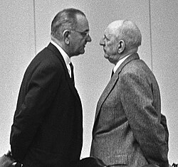 President Johnson giving "The Treatment" to U.S. Senator Richard Russell Jr. in 1963