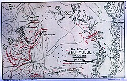 Falls' Sketch Map 28 shows the positions of the 1st Light Horse Brigade at Mussallabeh and Abu Tellul