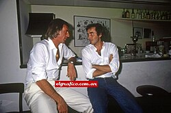 Menotti and one of his heroes, singer Joan Manuel Serrat, in 1984