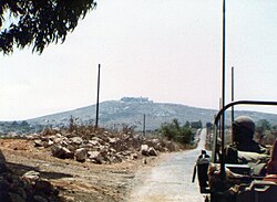 Israeli troops driving towards Beaufort Castle, 1982