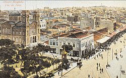 The city of Piraeus and the church of Saint Spyridon; postcard of 1887.