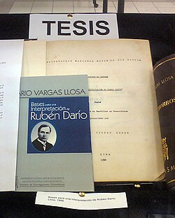 Vargas Llosa's thesis Foundations for an Interpretation of Rubén Darío, presented to his alma mater, the National University of San Marcos, in 1958