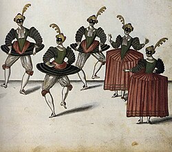 Dancers with visards, The Dowager of Bilbao's Grand Ball, 1626, by Daniel Rabel