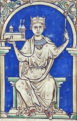 King Stephen drawn by Matthew Paris. David used Stephen's "usurpation" as his casus belli with England, even if it was not the actual reason.