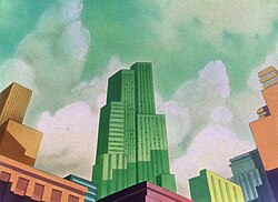 Art Deco skyscrapers in Falling Hare (1943).