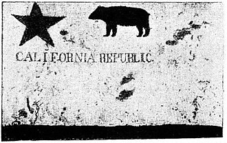1890 photograph of the first "Bear Flag". A replica of it is now at El Presidio de Sonoma, or Sonoma Barracks.