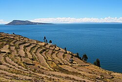 Amantani island (in the background left) in Peru