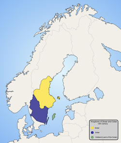 Map indicating that the areas of the Geats originally included Värmland as well