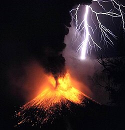 Mount Rinjani eruption in 1994, in Lombok, Indonesia