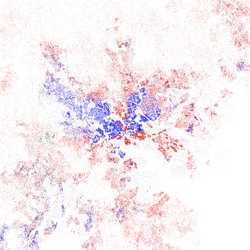 A racial distribution map of Baltimore, 2010 U.S. census. Each dot is 25 people: ⬤ White ⬤ Black ⬤ Asian ⬤ Hispanic ⬤ Other