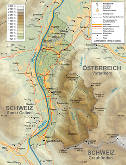 Topographic map of Liechtenstein in German