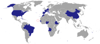 Map of countries with Cape Verdean embassies