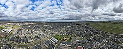 Mickleham panorama facing south towards the Melbourne skyline. April 2024.