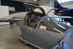 An F-111 escape capsule on display as a cockpit simulator