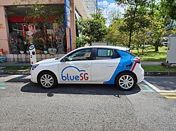 BlueSG electric car parked at a car sharing parking.