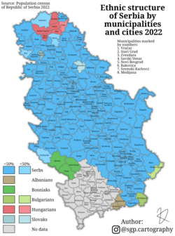 Ethnic structure of Serbia by municipalities and cities in 2022[i]