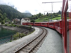 Bernina railway line between Poschiavo, Switzerland, and Tirano, Italy