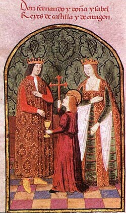 Ferdinand V and Isabella I, King and Queen of Castile and León, and later of Aragon, Majorca, Valencia, and Sicily, and Count and Countess consort of Barcelona