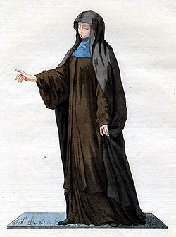 1779 painting of a Maronite nun from Mount Lebanon, with brown habit, blue headscarf and long black veil