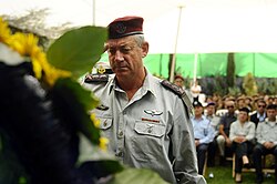 Israel Defense Forces Chief of Staff Lt. Gen. Benny Gantz salutes Yom Kippur War casualties at an official annual memorial service.