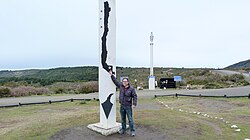 Monument near Puerto Hambre marking the center of Chile, including the Antarctic Territory