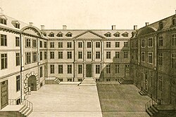 The College of Arms as it looked in the 18th century, engraved by Benjamin Cole, and published in William Maitland's The History and Survey of London From Its Evolution to the Present Time in 1756.