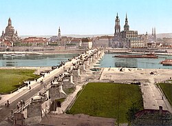 Dresden during the 1890s. Landmarks include Dresden Frauenkirche, Augustus Bridge, and Katholische Hofkirche.