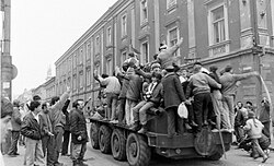 Protesters on Emanoil Ungureanu Street during the 1989 Revolution
