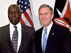 Daniel arap Moi, Kenya's second President, and George W. Bush, 2001