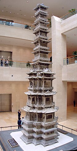 Gyeongcheonsa Pagoda is a 10-story high marble pagoda made in 1348 that now sits in the National Museum of Korea.