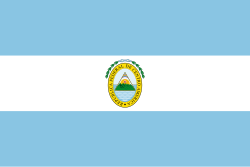 The historic military flag of the United Provinces of Central America with the national motto (God. Union. Liberty.) and the National Battalion initials (B.N.) in golden amber color