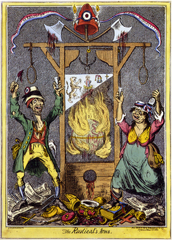 Cartoon attacking the excesses of the Revolution as symbolized by the guillotine