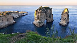 Pigeon Rock in Corniche Beirut in Raouché neighborhood.