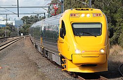 The Electric Tilt Train, the fastest train in Australia, operates between Brisbane and Rockhampton in Queensland, a distance of 615 km.