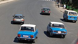 Blue and white taxi used to be the main public transport in Addis Ababa but now most of them are replaced with ride-hailing companies and those cabs have various colors.