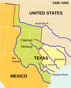 The Republic of Texas with present-day borders superimposed