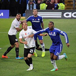 Drogba (far right) playing for Chelsea in November 2014