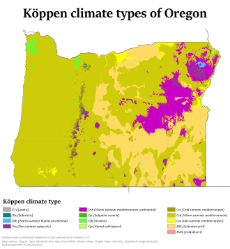 Köppen climate types in Oregon