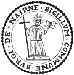 Seal of the Burgh of Nairn, depicting Saint Ninian (from a 1906 book)