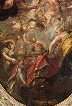 On the ceiling of the Banqueting House, Rubens depicted James being carried to heaven by angels.