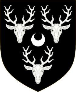 Arms of Cavendish, Sable three bucks' heads cabossed argent, a crescent for difference.[3]