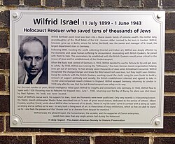 Hoops Lane memorial plaque dedicated to Wilfrid Israel