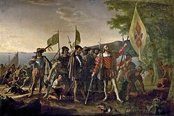 Landing of Columbus by John Vanderlyn, 1847. Christopher Columbus and his Spanish crew making their first landfall in the Americas in 1492