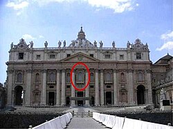 The façade of Saint Peter's Basilica with loggia balcony, where the pope usually gives the blessing Urbi et Orbi