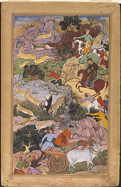 Akbar hunting blackbuck (Akbarnama, c. 1590s)