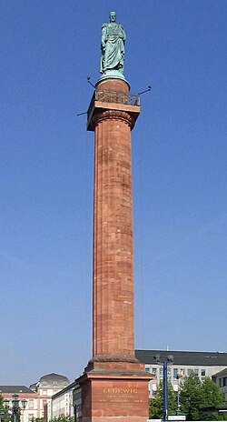 Louis I depicted with Hessian Constitution in his right hand on the Ludwigsmonument [de] in Darmstadt