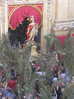 The statue of St. George at the festa of Victoria, Gozo