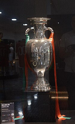 The UEFA Euro 2016 trophy in the Museu CR7, Madeira, Portugal.