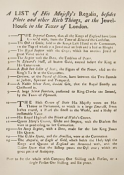 A copy of the first Crown Jewels 'guidebook', c. 1690